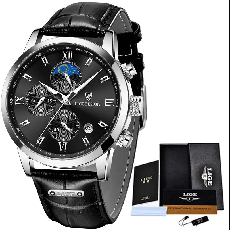Men's Luxury Leather Sport Chronograph | Waterproof Military Quartz Wristwatch by LIGE