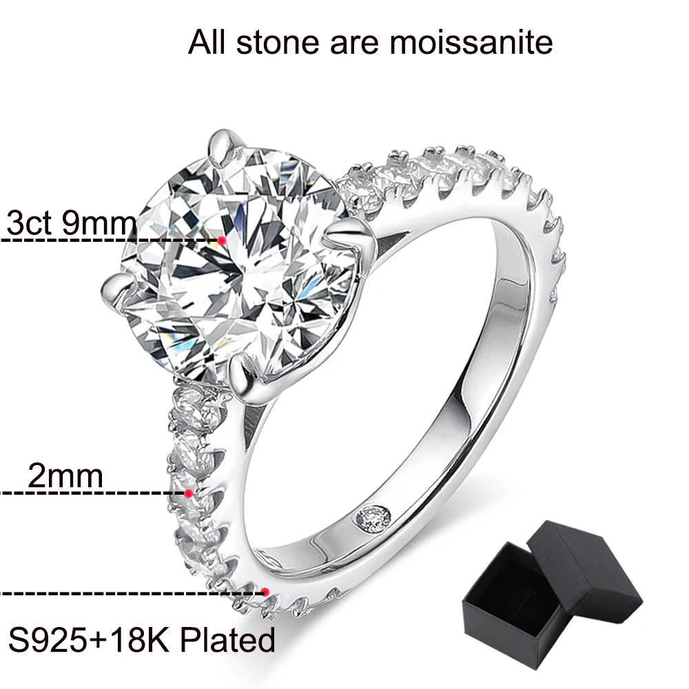 Dazzle Dime 18K White Gold Plated 0.6-4.2CT Moissanite Engagement Ring 925 Sterling Hallmarked with GRA Certificate Sparkly Luxury Wedding Diamond Band