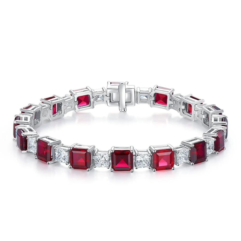 Women's 925 Sterling Silver Emerald or Ruby Bracelet – High-Carbon Diamond Accents, 16-18cm, Fine Jewelry for Special Occasions