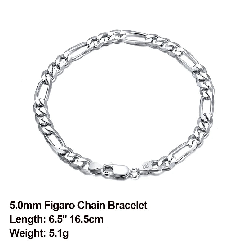 Dazzle Dime® 925 Sterling Silver Figaro Chain Necklace for Men & Women – 3.3mm/5mm/7mm | Rhodium/Gold Plated | Trendy Statement Jewelry