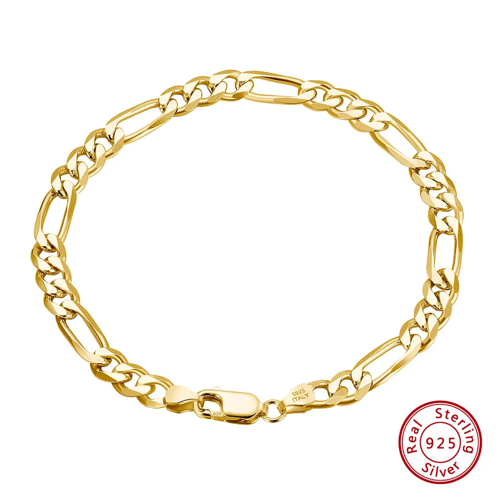 Italian 14K Gold-Plated 5mm Diamond-Cut Figaro Chain Bracelet | S925 Sterling Silver