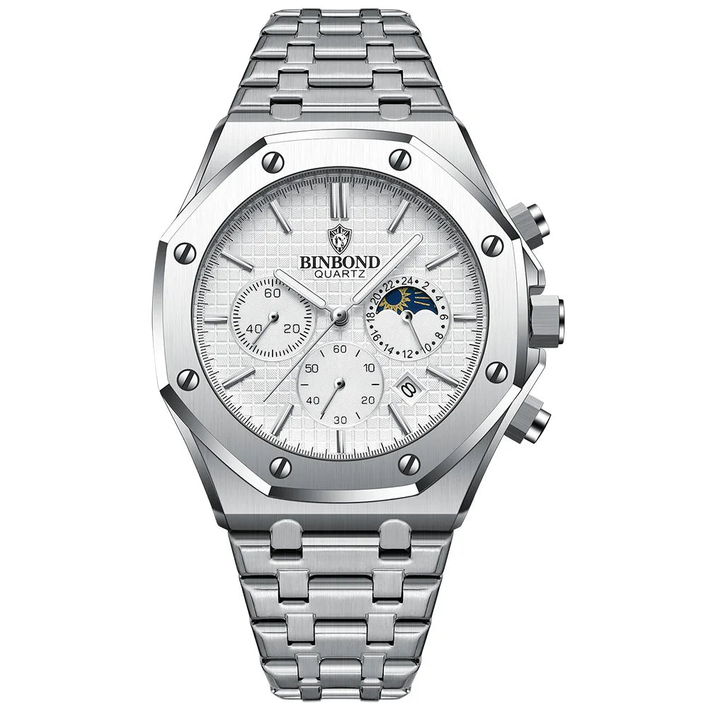 Luxury Stainless Steel Business Watch for Men | Waterproof Quartz Wrist Watch with Date Function Made by BINBOND