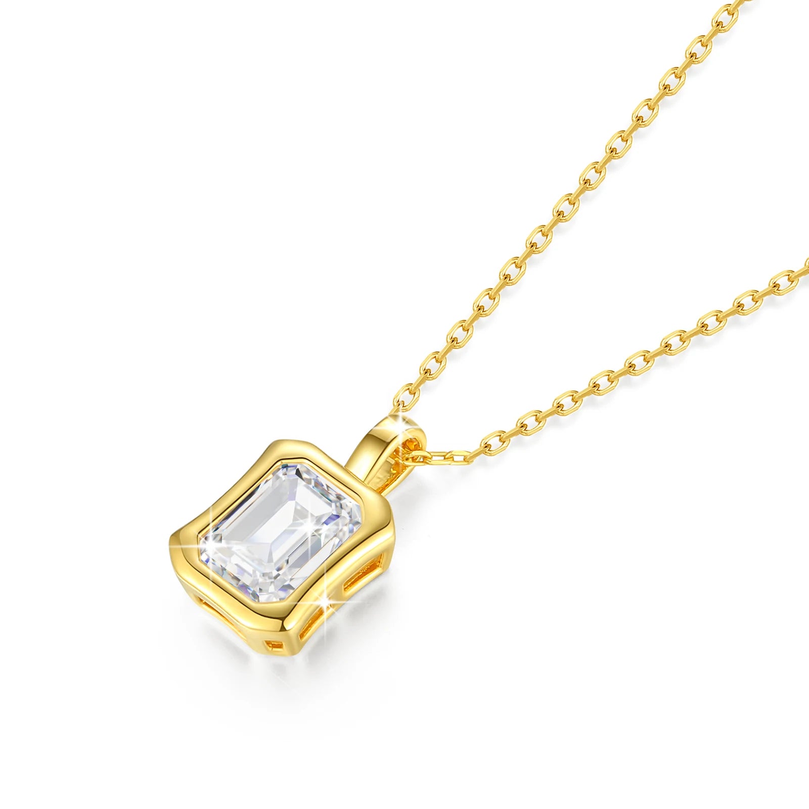 Dazzle Dime® 14K Gold Moissanite Necklace | 2CT Emerald Cut Pendant | VVS1 Quality for Weddings & Anniversaries