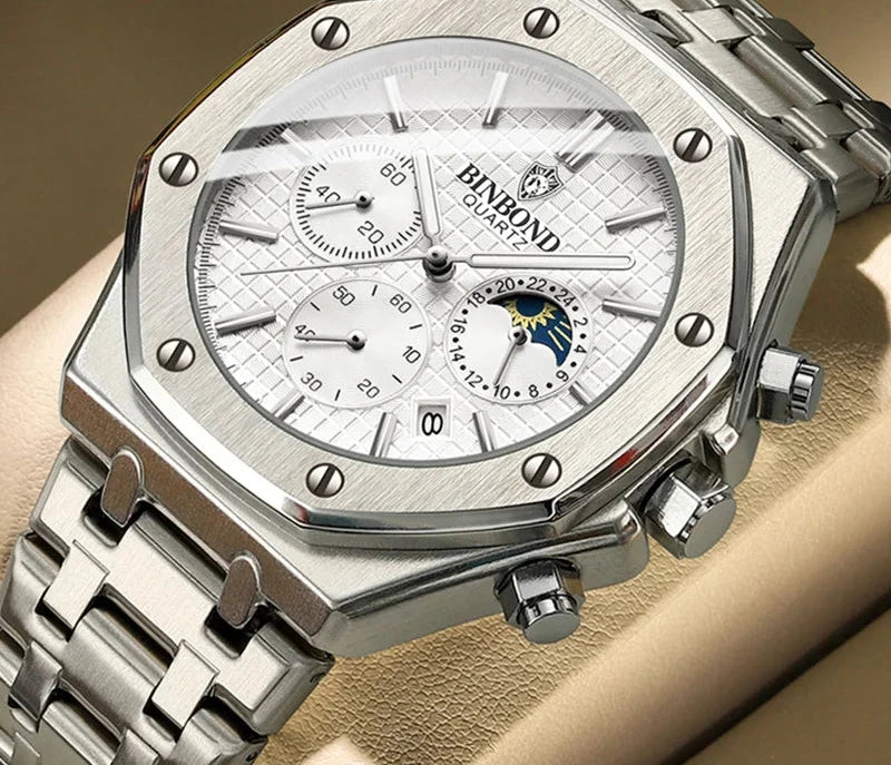 Luxury Stainless Steel Business Watch for Men | Waterproof Quartz Wrist Watch with Date Function Made by BINBOND