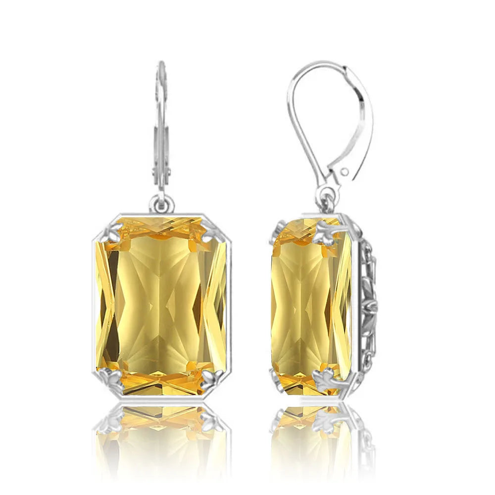 Yellow Honey Quartz and Amethyst outlet Earrings in CZ Diamonds, 925 Sterling Silver Designer Gemstone Jewellery