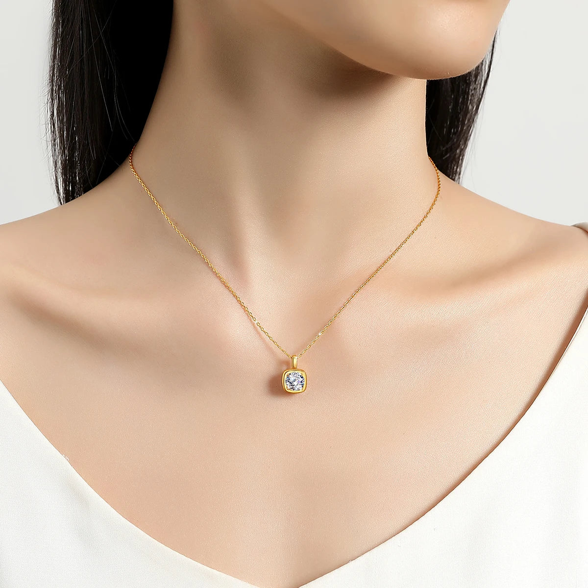 Dazzle Dime® 14K Gold Moissanite Necklace | 1CT Round Brilliant Pendant | Fine Jewelry for Women