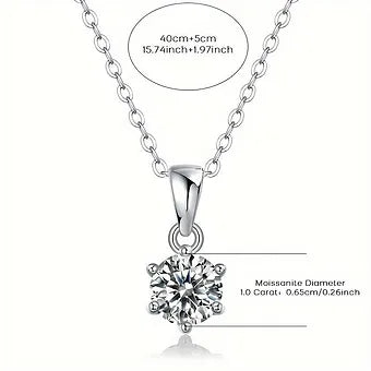 Moissanite pendant necklace1ct with GRA Certificate - Dazzle Dime