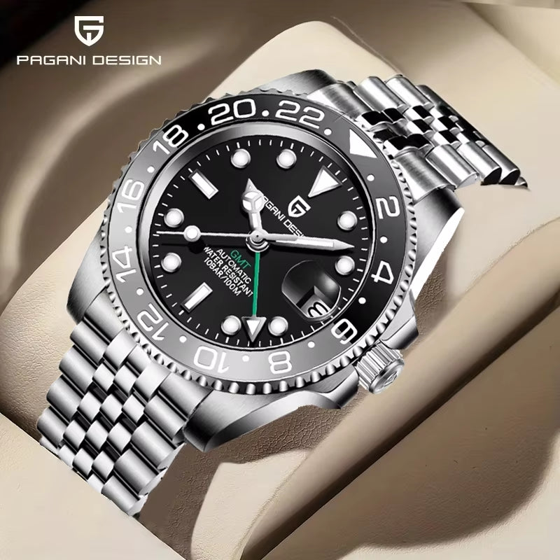 40MM GMT Mechanical Wristwatch Sapphire Glass Ceramic Bezel Automatic Watch Stainless Steel 100M Waterproof Watch