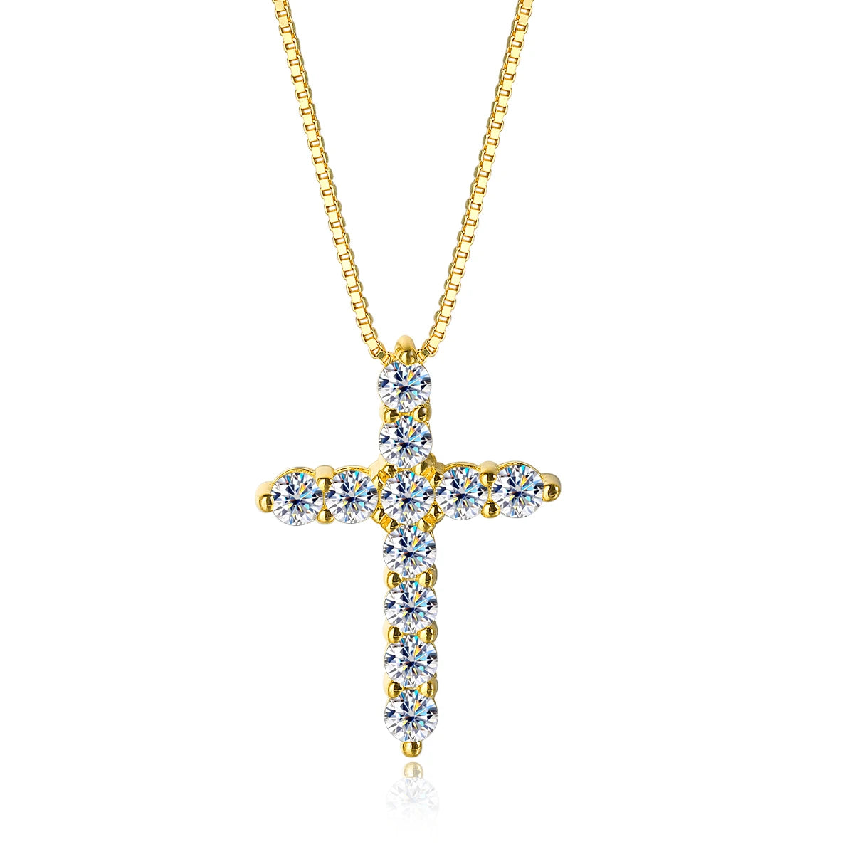 Dazzle Dime D Color VVS1 Moissanite Cross Pendant Necklace Hallmarked S925 Box Chain Design 18K Gold Plated Fine Necklaces for Women