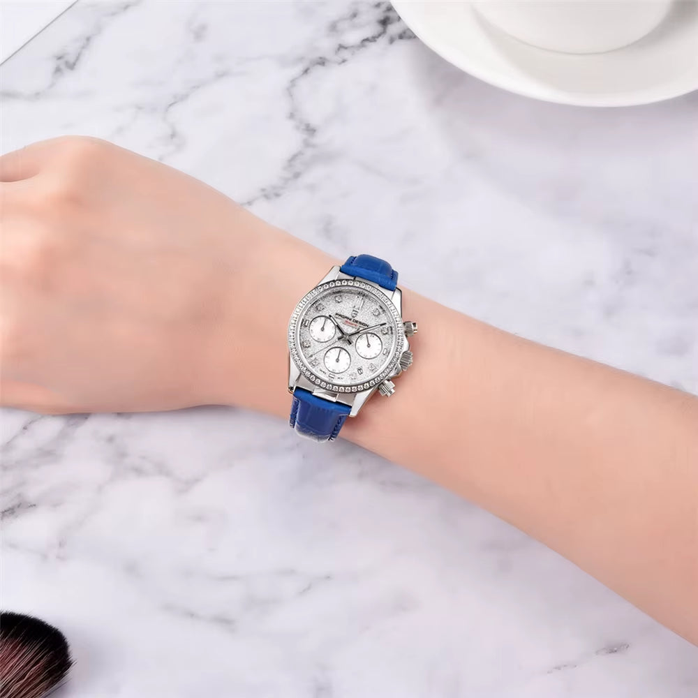 36MM Classic Women Quartz Watch Stainless Steel Sapphire Glass 100M Waterproof Chronograph Reloj Mujer