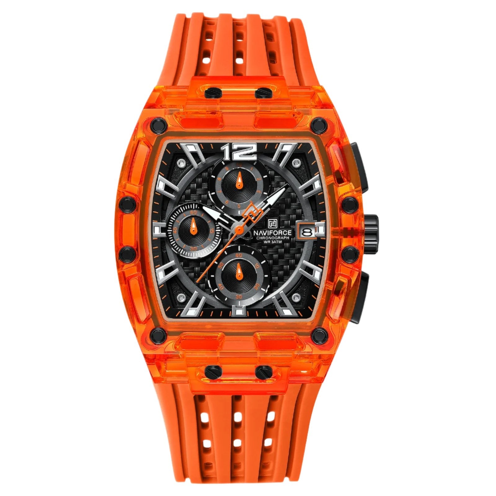 NAVIFORCE 2024/25 Edition Transparent Tonneau Quartz Watch for Men | Luxury Waterproof Sport Outdoor Watch