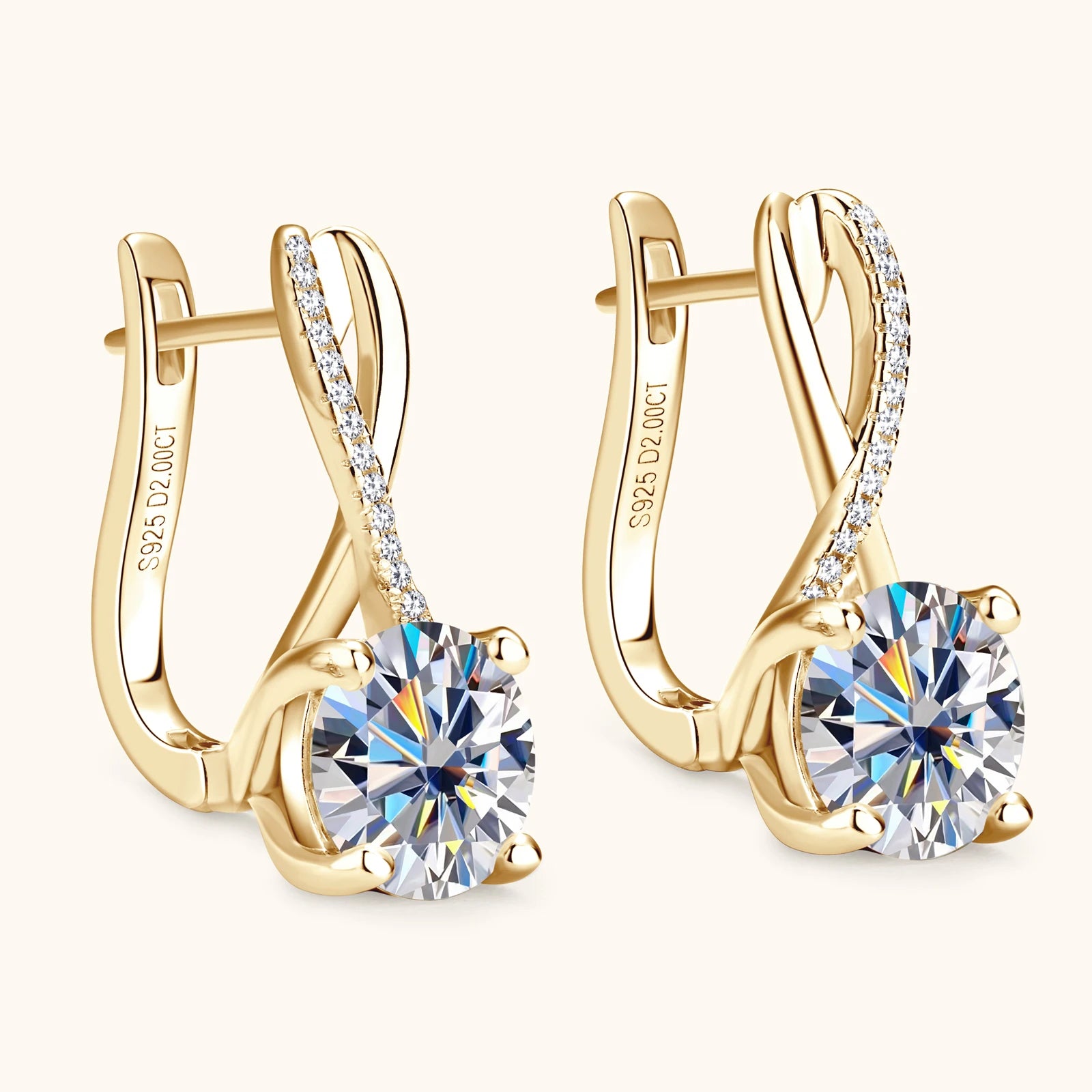 2 Carat Moissanite Hoop Earrings – 925 Sterling Silver with 18K White Gold Plating | GRA Certified