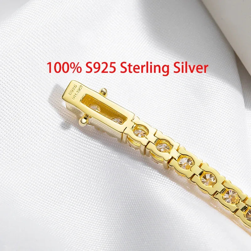 Dazzle Dime 18K Gold Plated Moissanite Tennis Bracelet for 3/4/5Mm Hallmarked Classic S925 Sterling Silver with GRA Certification