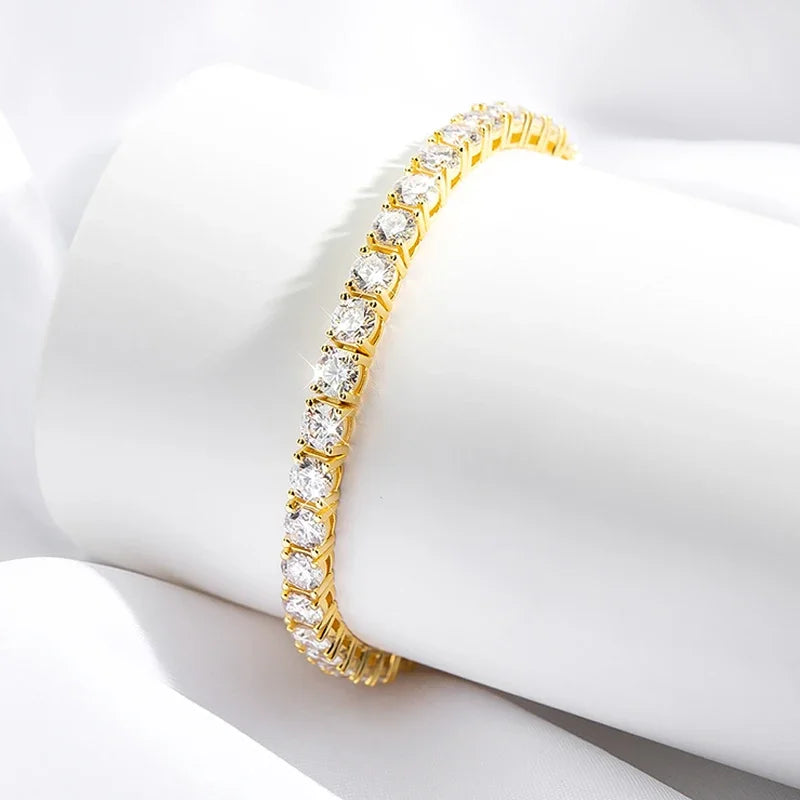 Dazzle Dime 18K Gold Plated Moissanite Tennis Bracelet for 3/4/5Mm Hallmarked Classic S925 Sterling Silver with GRA Certification