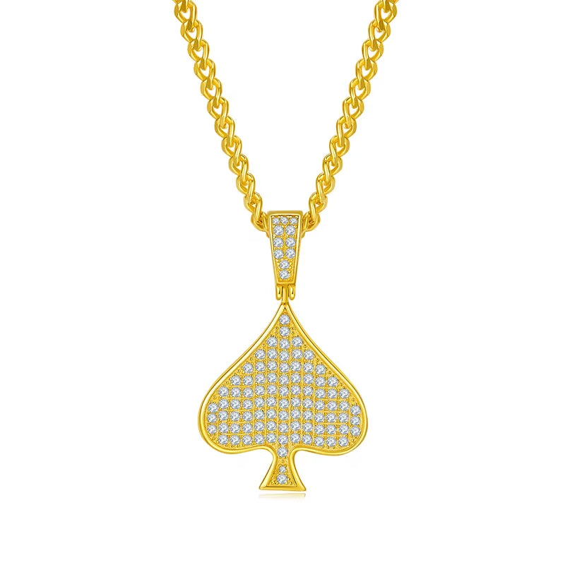 Hot Selling Hip-Hop Rock Men’s Necklace – 925 Sterling Silver with Moissanite Poker Spade Pendant