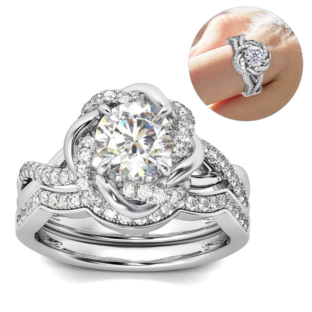 Dazzle Dime® 3CT Moissanite Diamond Twist Floral Ring Set | Luxury Sterling Silver Engagement Jewelry