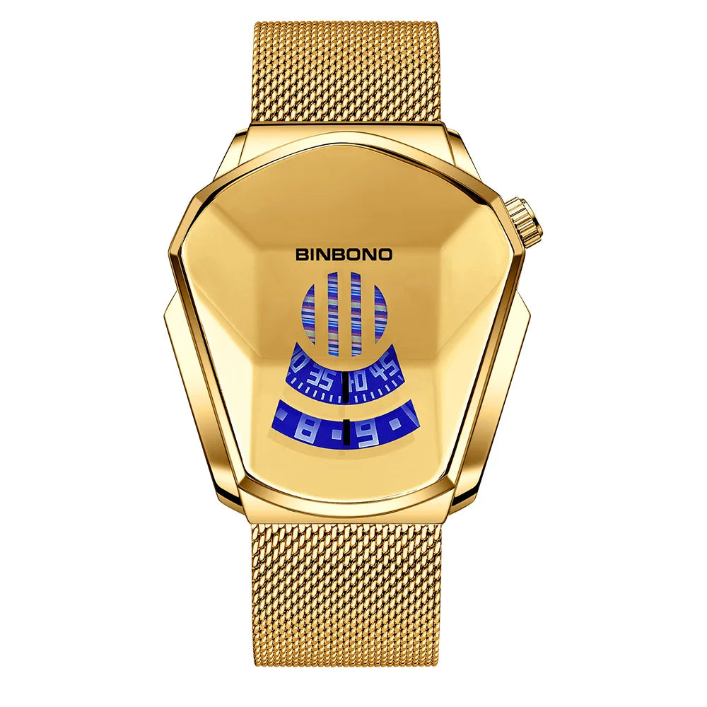 BINBOND Men's Fashion Motorcycle Concept Watch | Luminous Quartz Mesh Steel Band with Touch Screen