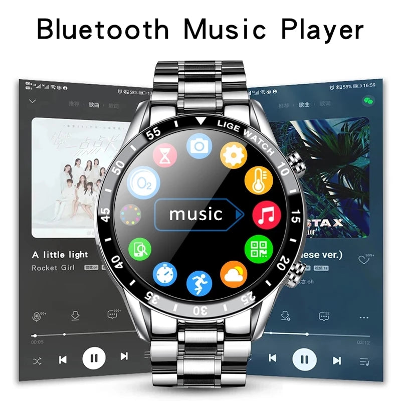 Men’s Luxury Steel Band Bluetooth Smartwatch | Waterproof Full Touch Screen Fitness Tracker with Call Function