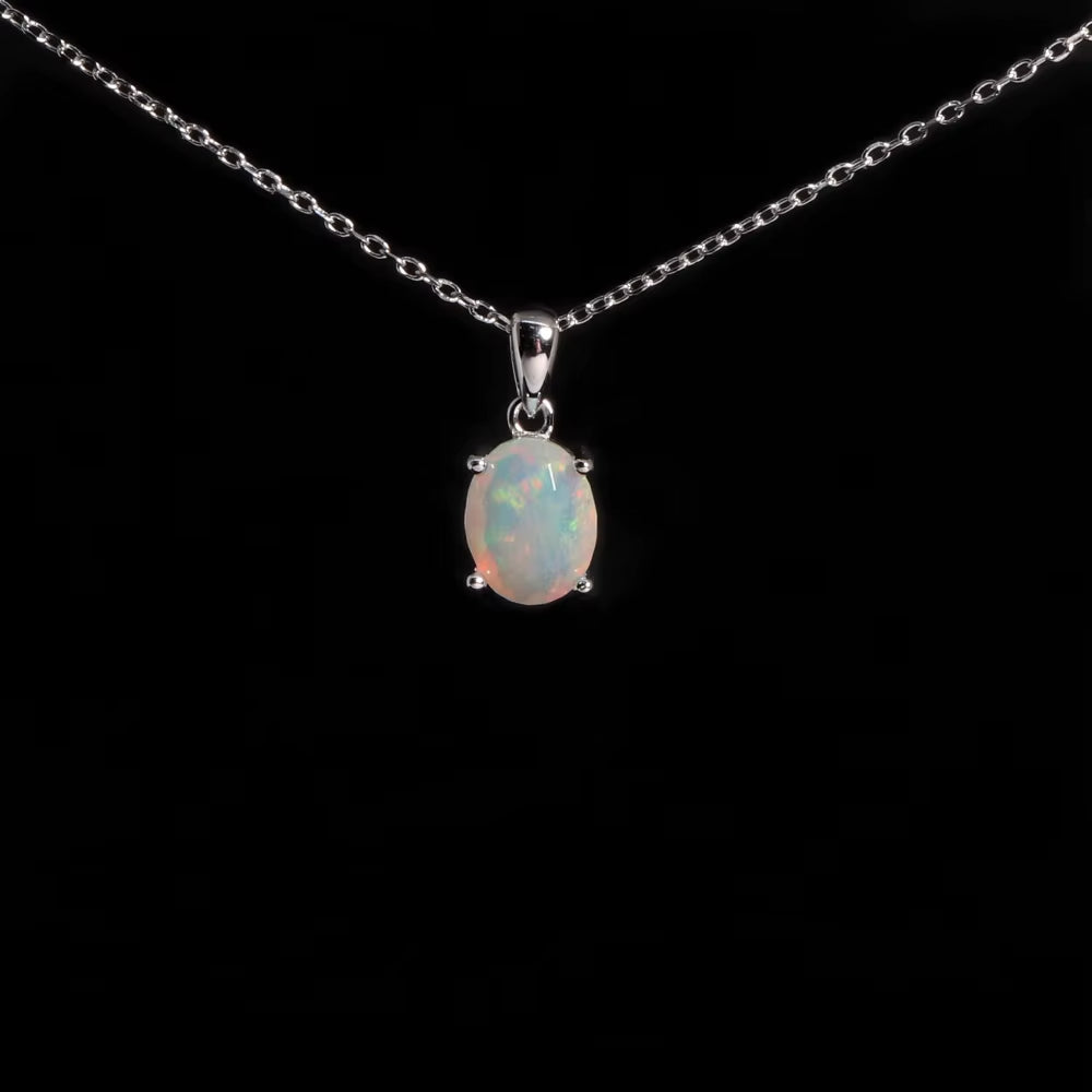 925 Sterling Silver Opal Pendant Necklace for Women – Natural Ethiopian Opal Fine Jewellery, Daily Wear
