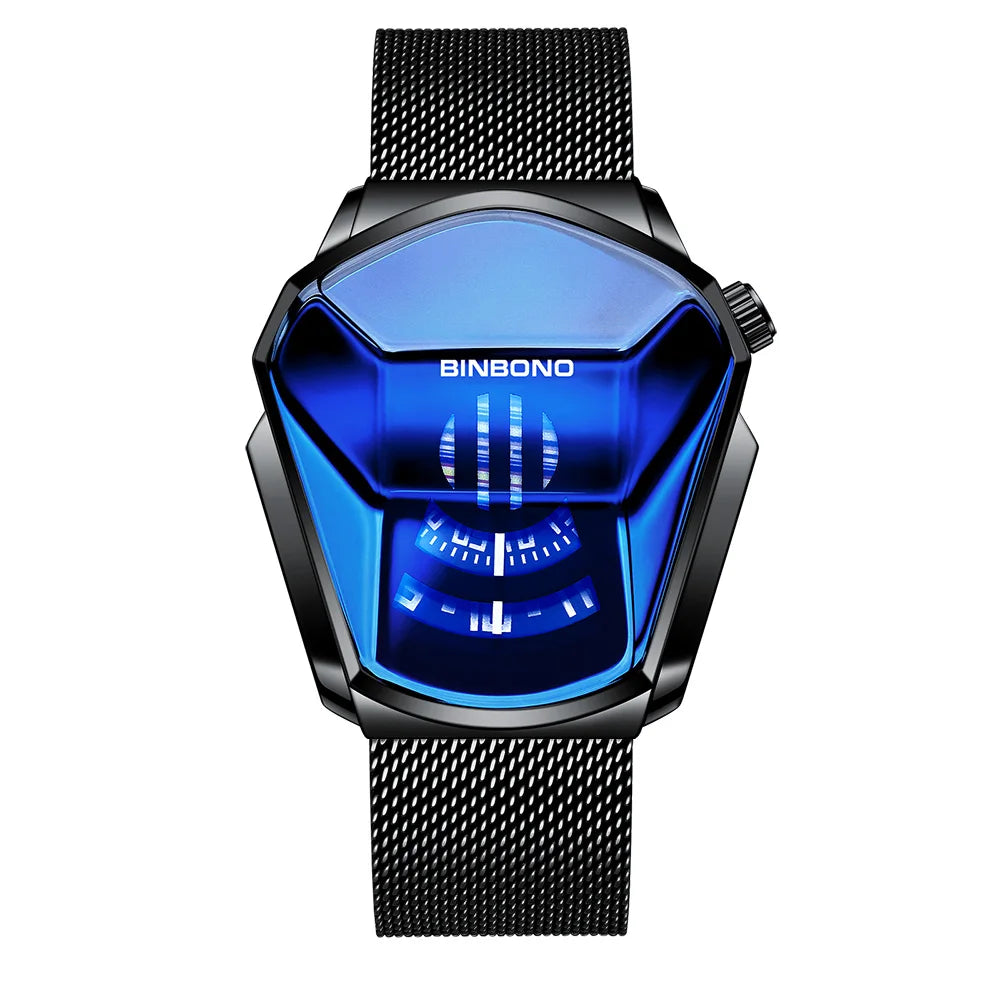 BINBOND Men's Fashion Motorcycle Concept Watch | Luminous Quartz Mesh Steel Band with Touch Screen