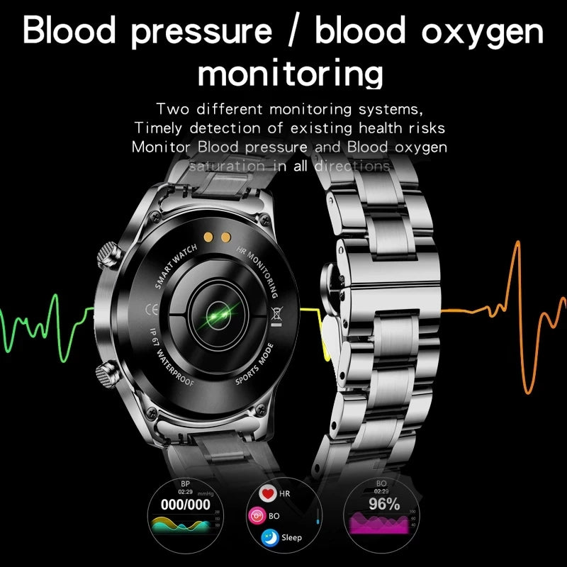 Men’s Luxury Steel Band Bluetooth Smartwatch | Waterproof Full Touch Screen Fitness Tracker with Call Function
