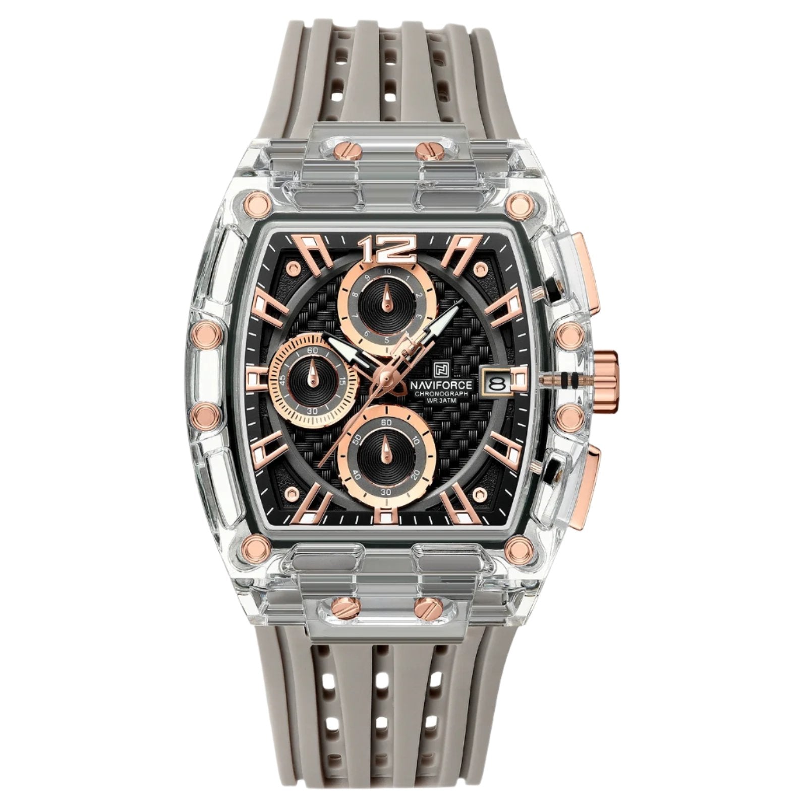 NAVIFORCE 2024/25 Edition Transparent Tonneau Quartz Watch for Men | Luxury Waterproof Sport Outdoor Watch