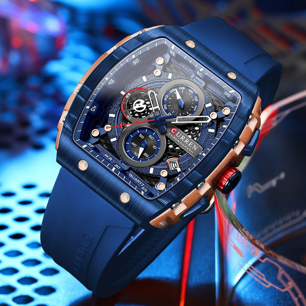 CURREN Men's Luxury Square Quartz Watch | Waterproof Luminous Chronograph Date Wristwatch
