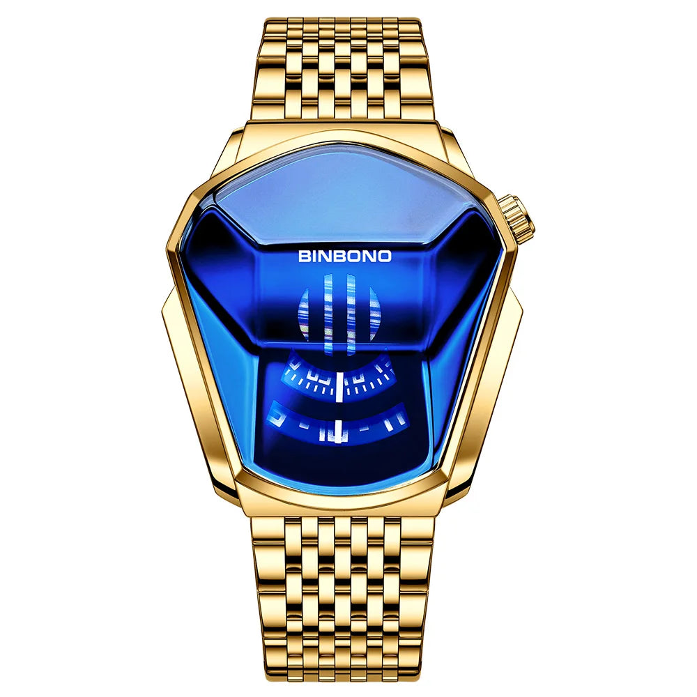 BINBOND Men's Fashion Motorcycle Concept Watch | Luminous Quartz Mesh Steel Band with Touch Screen