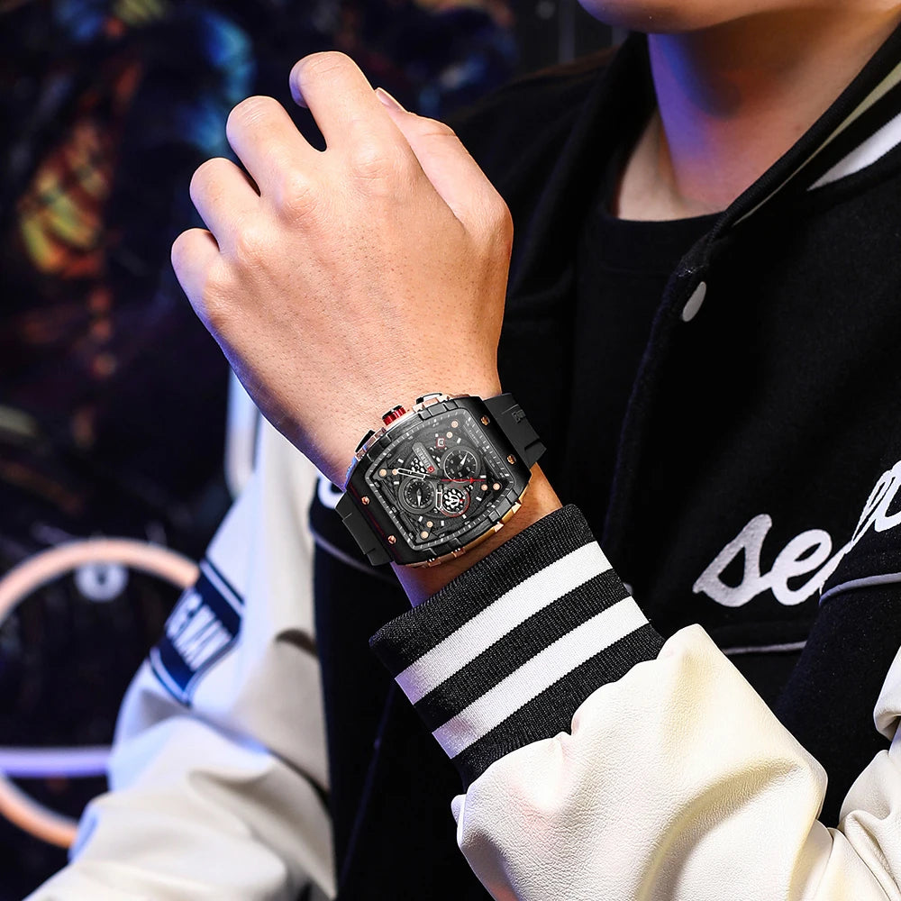 CURREN Men's Luxury Square Quartz Watch | Waterproof Luminous Chronograph Date Wristwatch