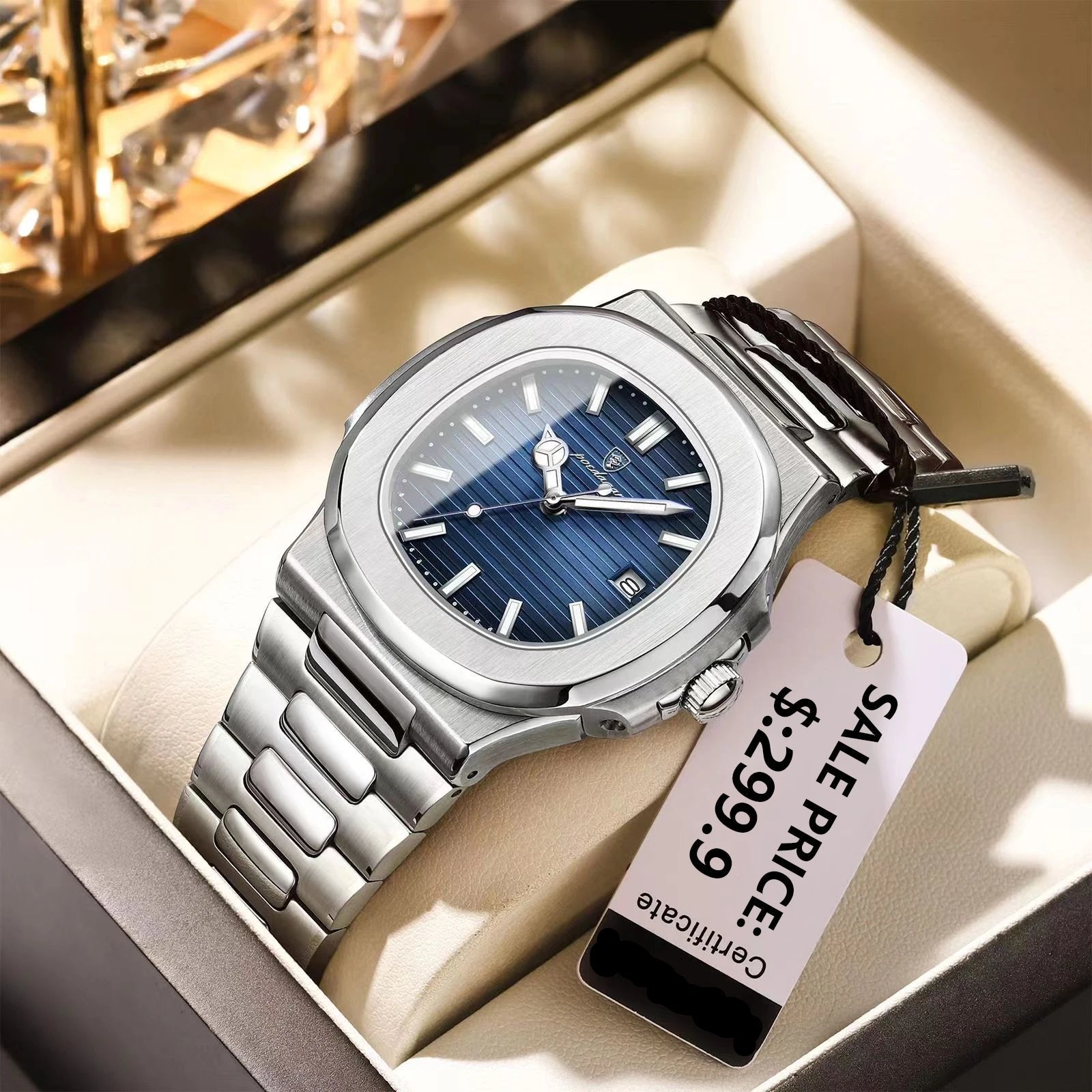 Waterproof Male Clock Luminous Date Stainless Steel Square Quartz Men Watch Reloj Hombre