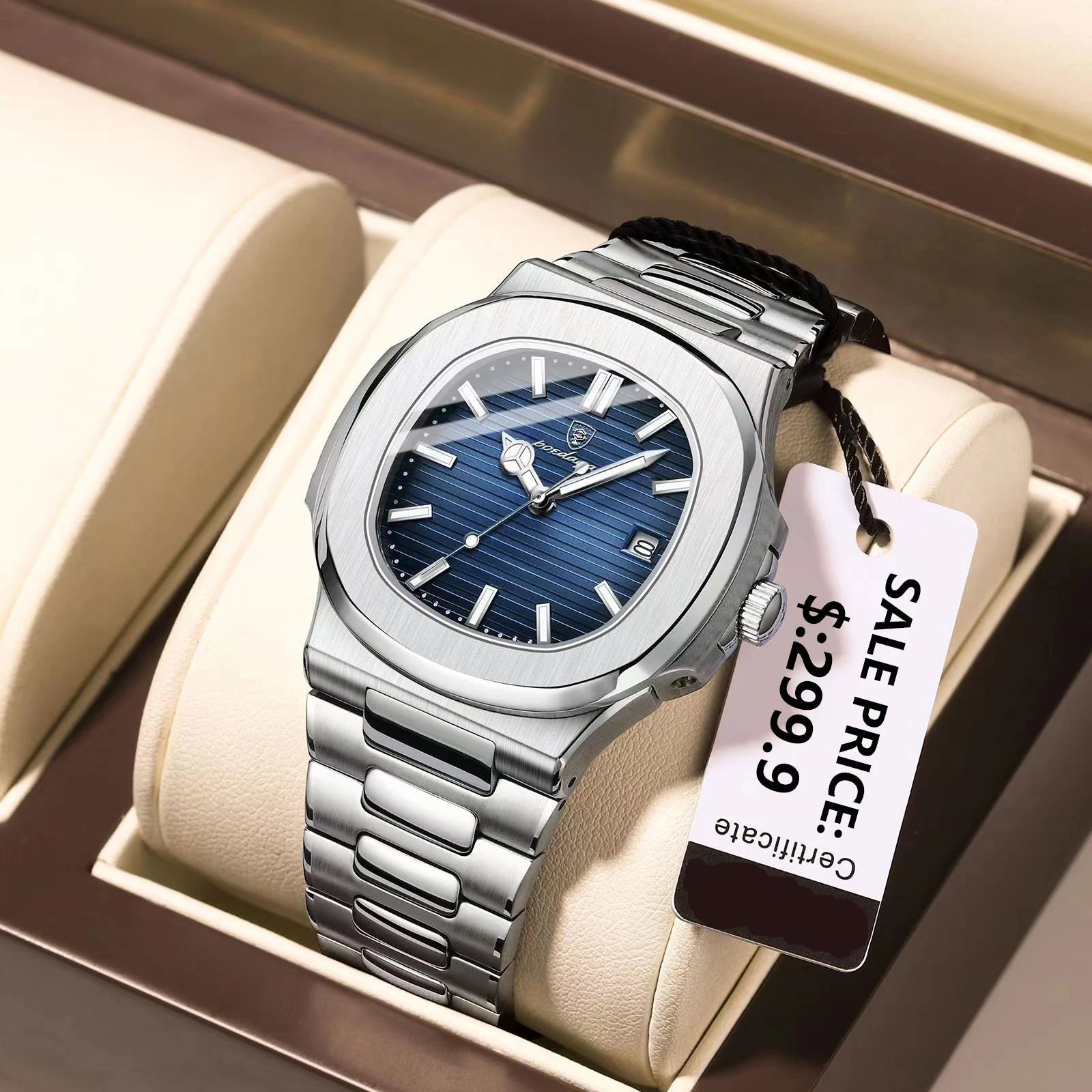 Waterproof Male Clock Luminous Date Stainless Steel Square Quartz Men Watch Reloj Hombre