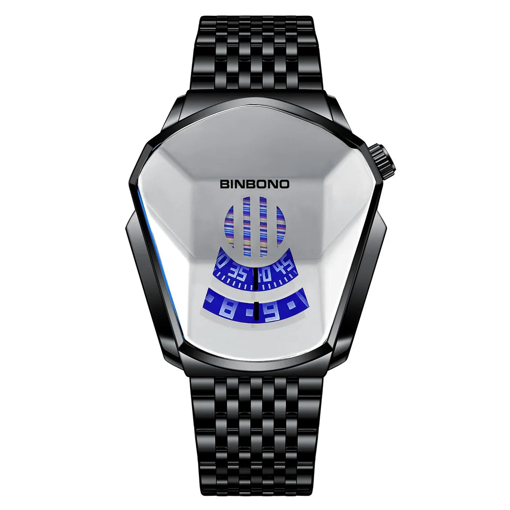 BINBOND Men's Fashion Motorcycle Concept Watch | Luminous Quartz Mesh Steel Band with Touch Screen