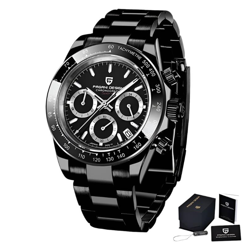 PAGANI DESIGN 40mm Men’s Sapphire Chronograph Watch | Retro Quartz Stainless Steel Waterproof Timepiece