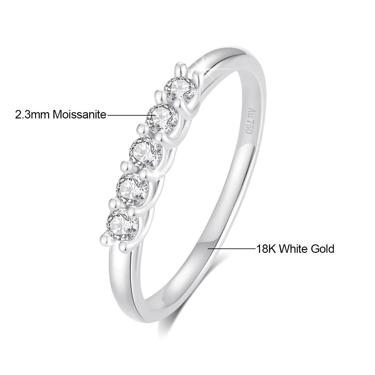 Dazzle Dime® 18K Gold Moissanite Row Ring | Certified High Jewelry for Women
