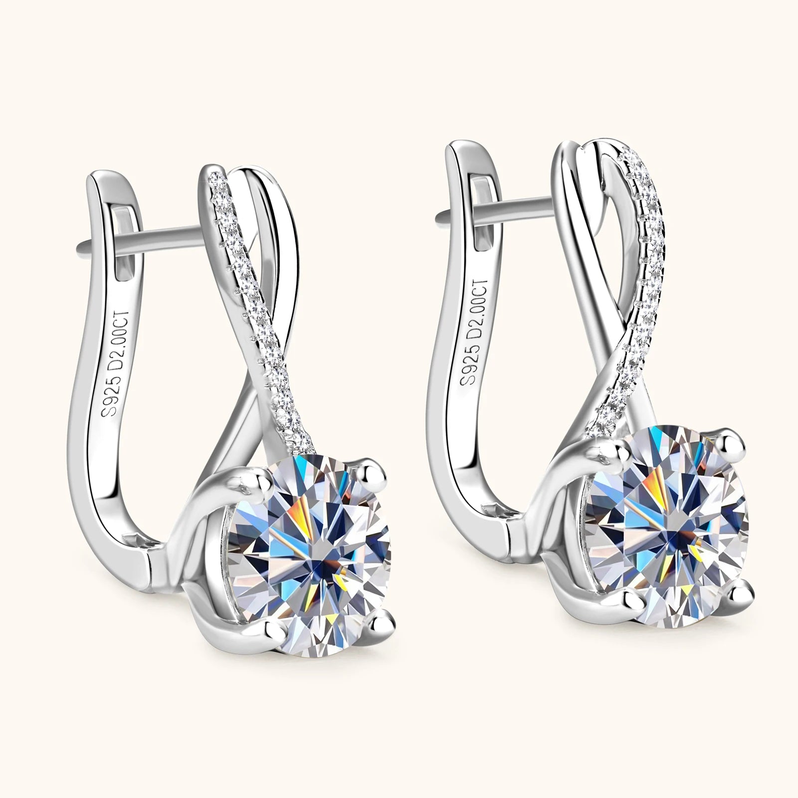 2 Carat Moissanite Hoop Earrings – 925 Sterling Silver with 18K White Gold Plating | GRA Certified