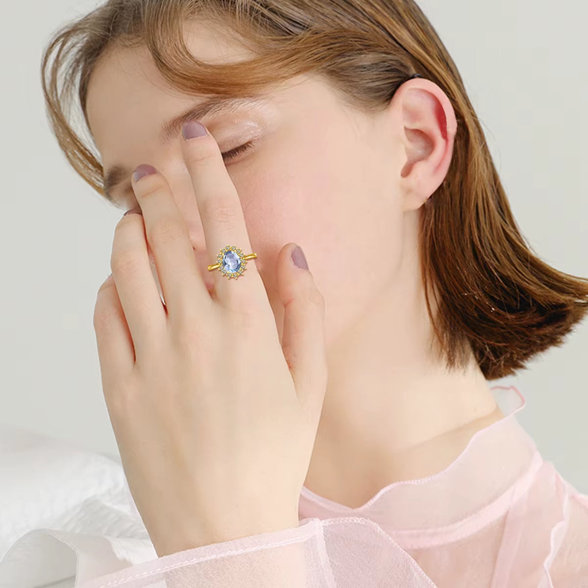 Dazzle Dime® Oval Cut 8x10mm Aquamarine Ring | 18K Gold-Plated Sterling Silver | Elegant Birthstone & Wedding Jewelry