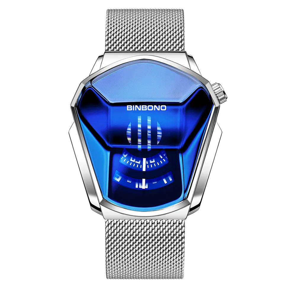 BINBOND Men's Fashion Motorcycle Concept Watch | Luminous Quartz Mesh Steel Band with Touch Screen