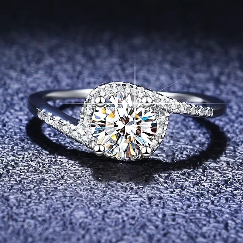 100% Genuine Certified 18K White Gold Rings round VVS 1 Carat Diamond Moissanite Rings Women Bride Wedding Band Fine Jewelry