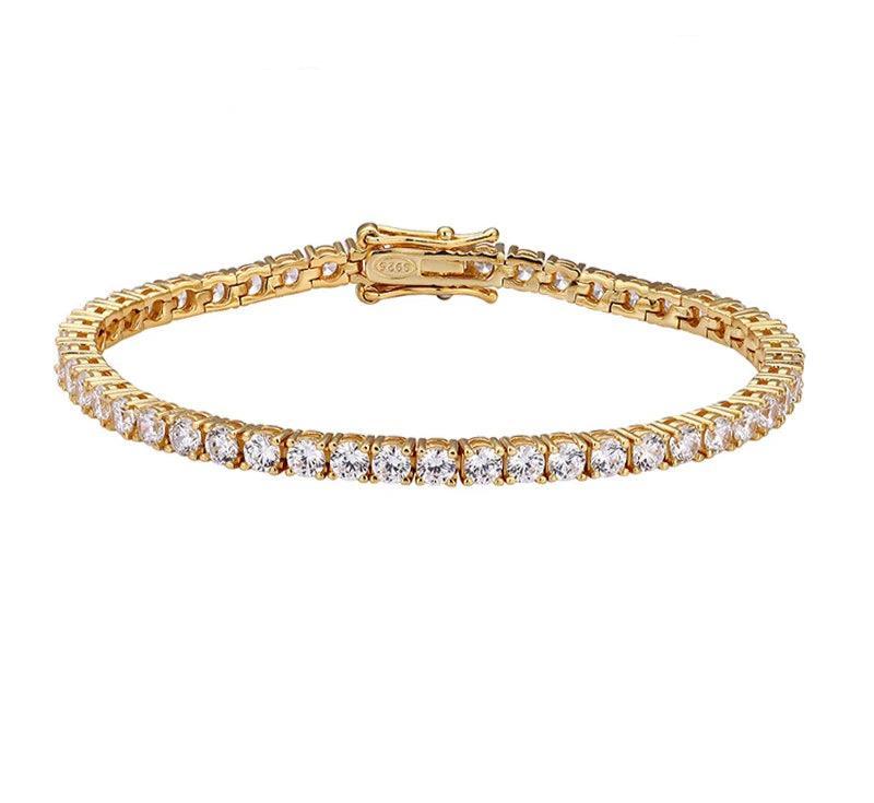 Dazzle Dime 18K Gold Plated Moissanite Tennis Bracelet for 3/4/5Mm Hallmarked Classic S925 Sterling Silver with GRA Certification