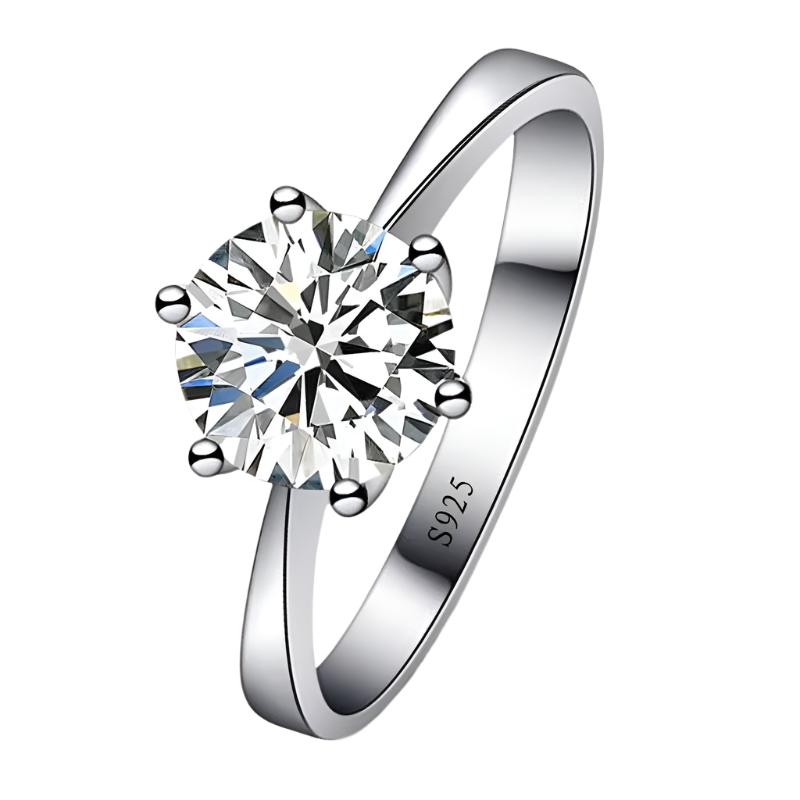 Dazzle Dime® Fine Engagement Ring with 1 Carat Lab-Grown Diamond in 925 Sterling Silver – White Gold Clad Crystal Proposal Ring