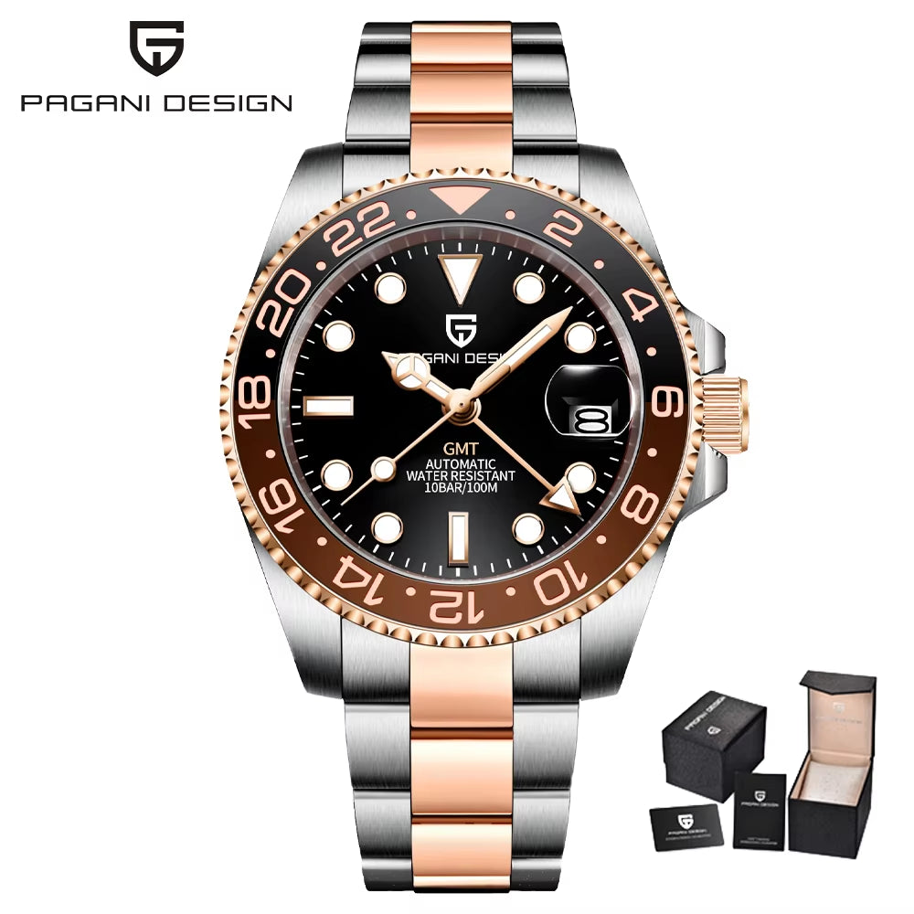 40MM GMT Mechanical Wristwatch Sapphire Glass Ceramic Bezel Automatic Watch Stainless Steel 100M Waterproof Watch
