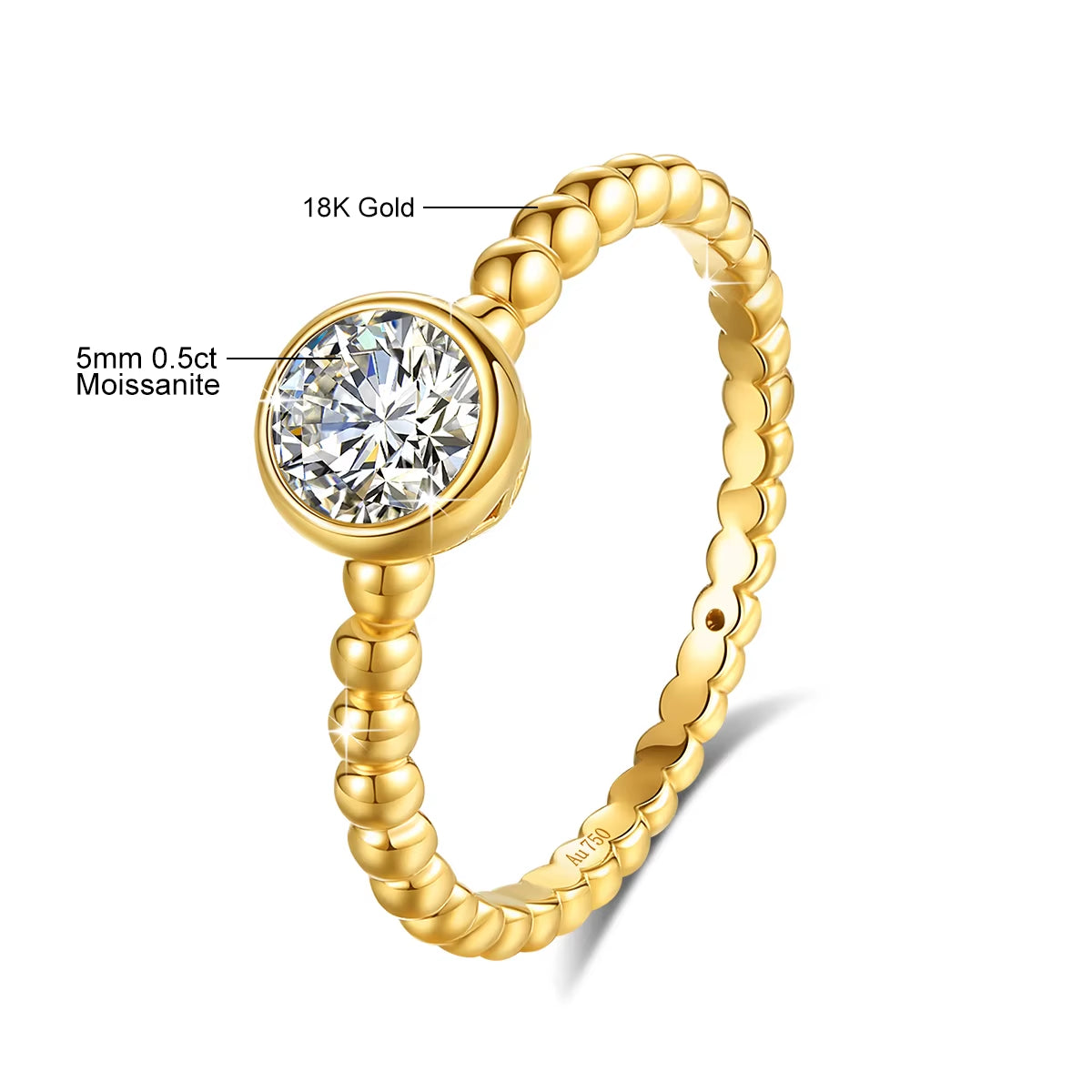 Dazzle Dime® 0.5Ct Moissanite Ring | Genuine 18K Gold Wedding & Engagement Ring