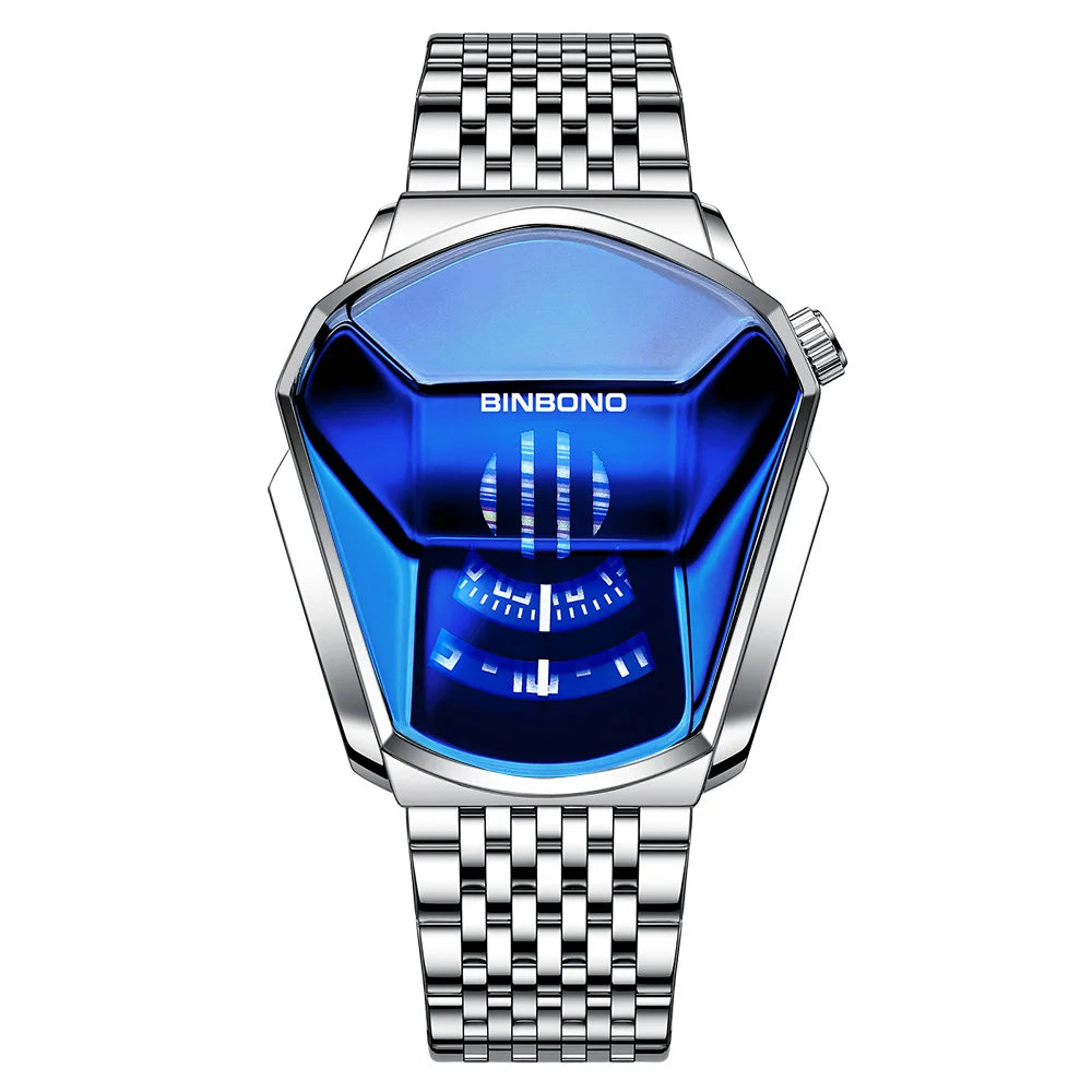 BINBOND Men's Fashion Motorcycle Concept Watch | Luminous Quartz Mesh Steel Band with Touch Screen