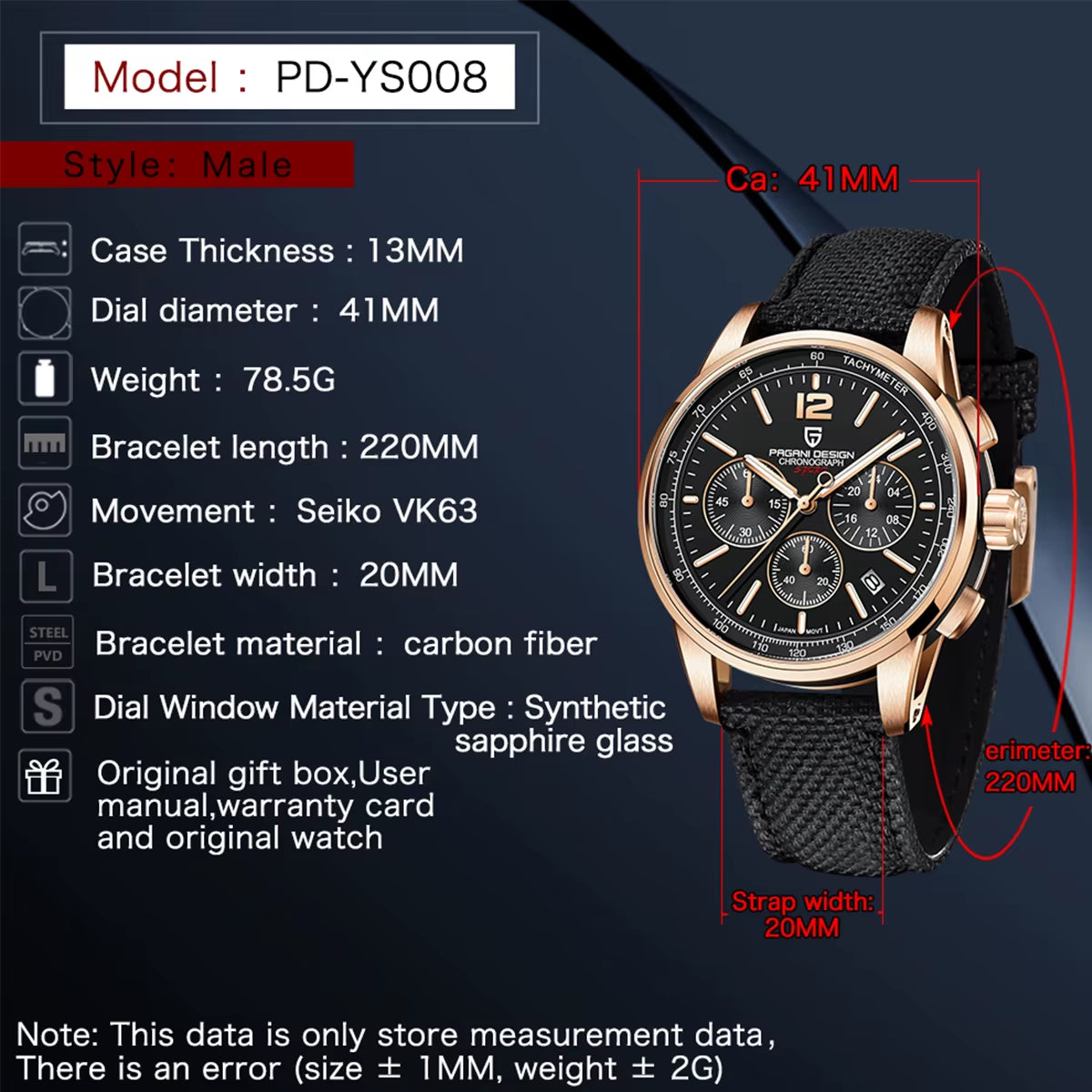 Luxury Casual Men's Quartz Watch VK63 100M Waterproof Sapphire Glass Stainless Steel Watch