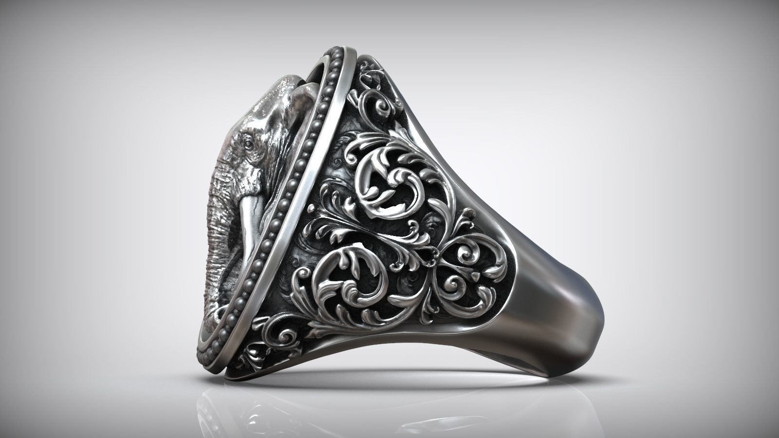 Dazzle Dime Elephant Head Antique Pattern Signet Ring A Symbol of Strength and Heritage 925 Sterling SIlver Base 18K Gold Plating DAZZLE DIME®