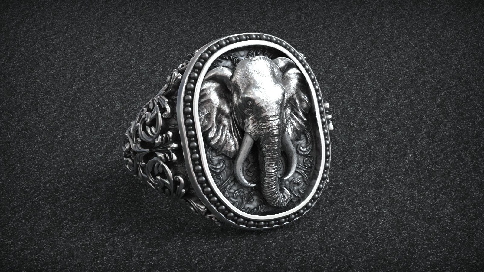 Dazzle Dime Elephant Head Antique Pattern Signet Ring A Symbol of Strength and Heritage 925 Sterling SIlver Base 18K Gold Plating DAZZLE DIME®