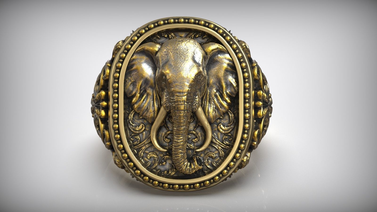 Dazzle Dime Elephant Head Antique Pattern Signet Ring A Symbol of Strength and Heritage 925 Sterling SIlver Base 18K Gold Plating DAZZLE DIME®