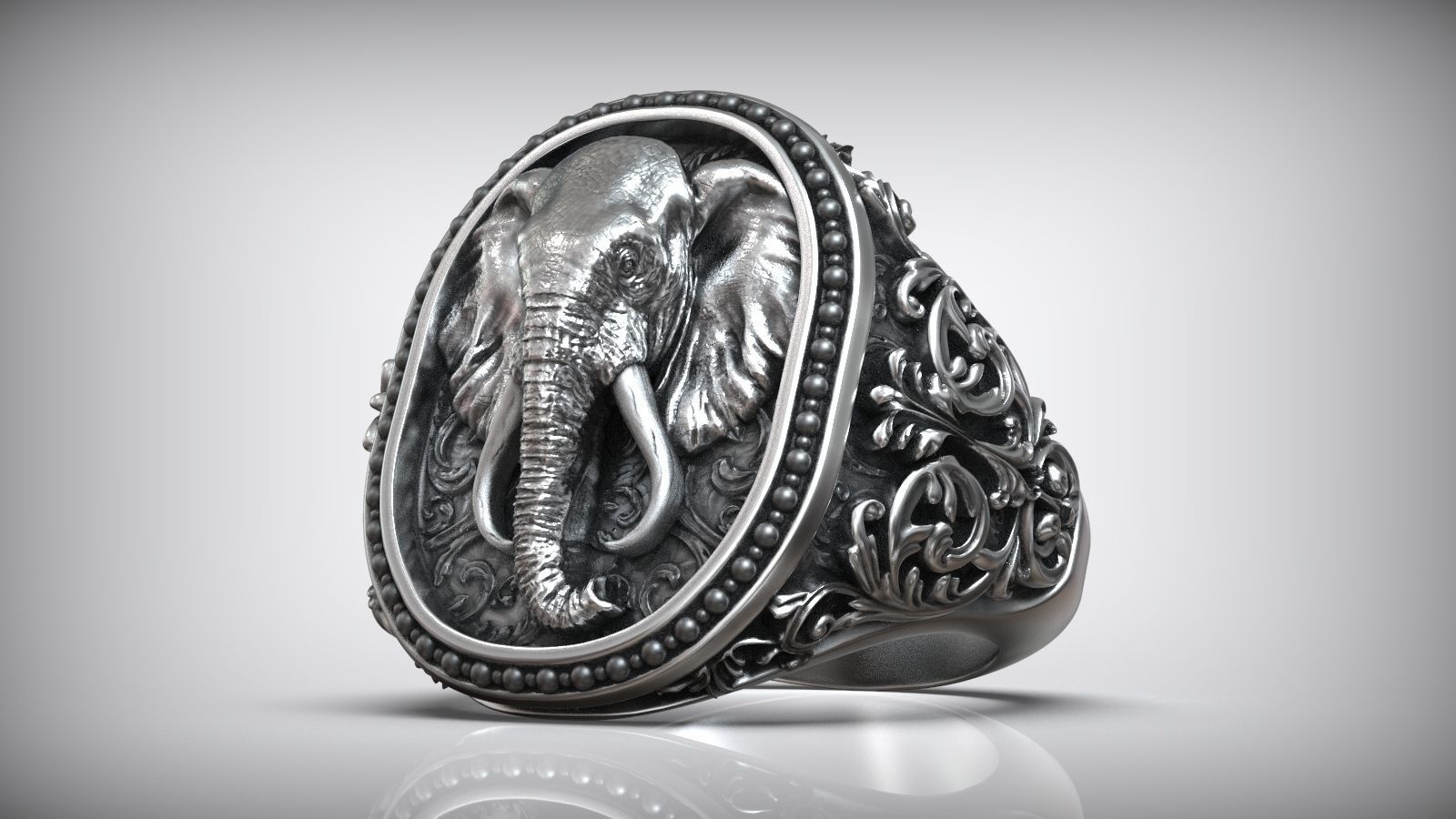 Dazzle Dime Elephant Head Antique Pattern Signet Ring A Symbol of Strength and Heritage 925 Sterling SIlver Base 18K Gold Plating DAZZLE DIME®