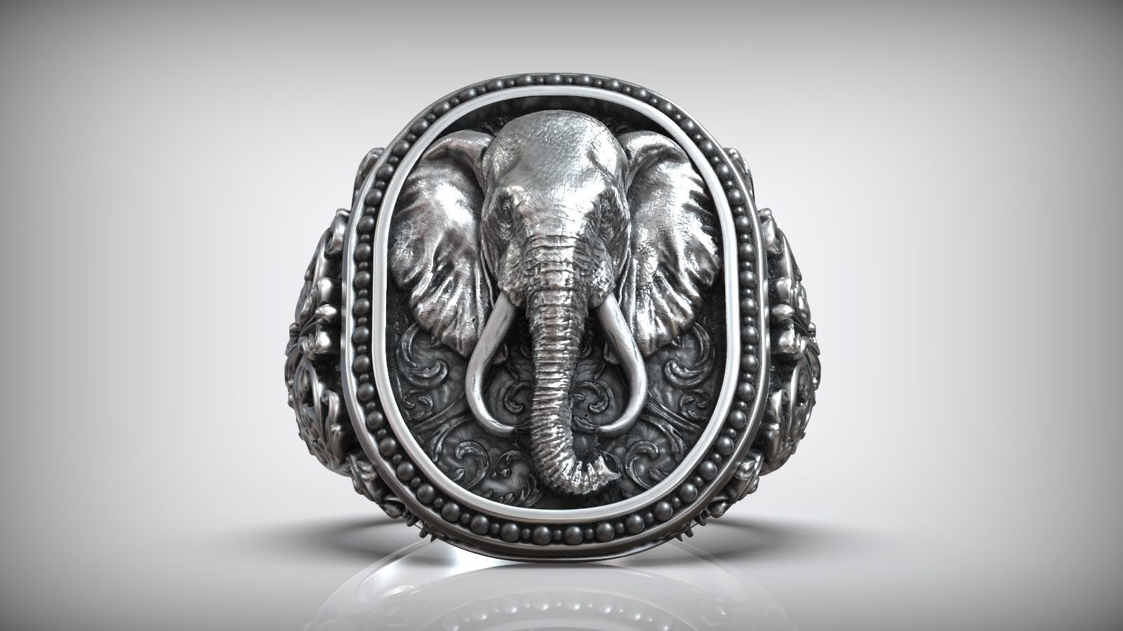 Dazzle Dime Elephant Head Antique Pattern Signet Ring A Symbol of Strength and Heritage 925 Sterling SIlver Base 18K Gold Plating DAZZLE DIME®