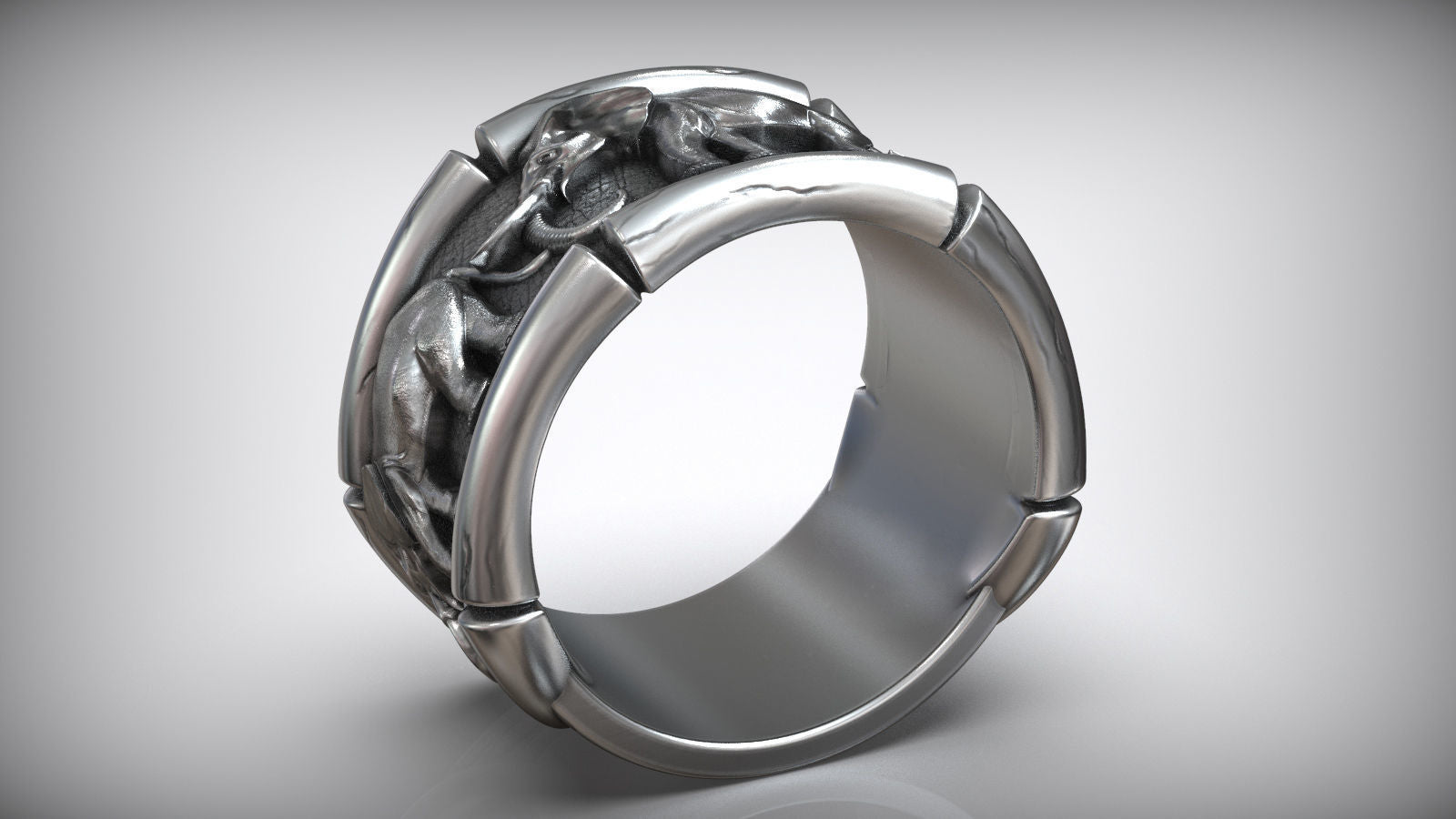 Gold Plated Lucky Three Elephants Ring